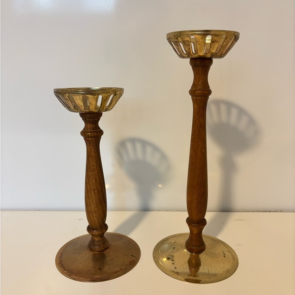 Vintage Gold and Brown Candle Holders - Picture 1 of 2